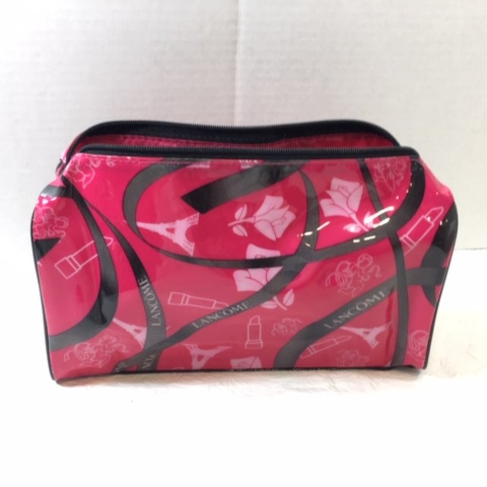 Lancôme Cosmetic Travel Zip Pink Case Roses Eiffel Tower Lipstick Cherubs 9"x6"
